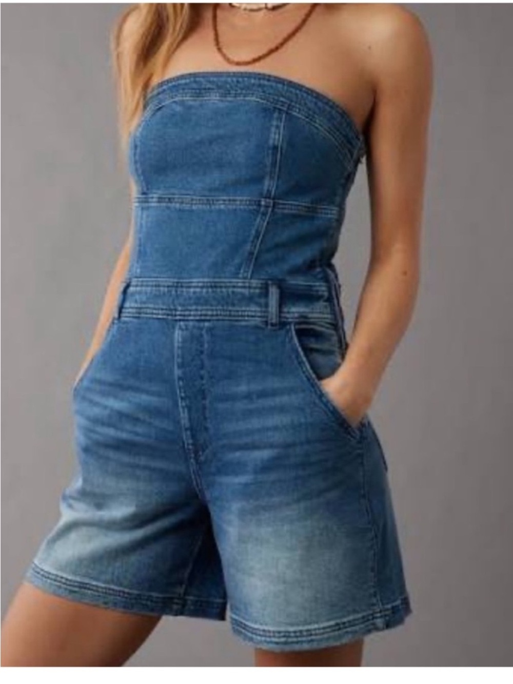 AMERICAN EAGLE Women’s Denim Strapless Romper Size 4 NEW
